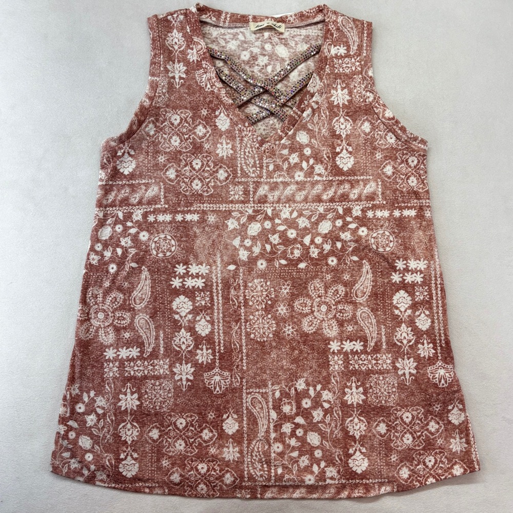 Lime‎ & Chili Tank Top Women Small  Paisley Caroline Twinkle Rhinestone Boutique